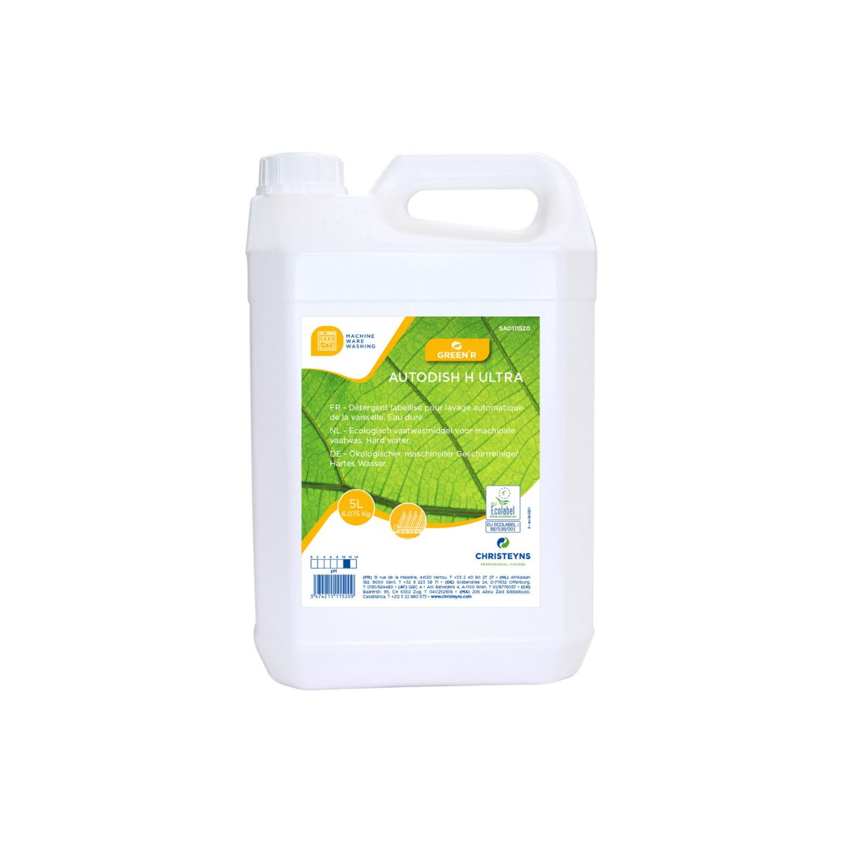 detergente lavavajillas máquina garrafa 5l — ecolabel, apto agua dura Garrafa 5L detergente lavavajillas máquina Ecolabel — Christeyns Autodish H Ultra